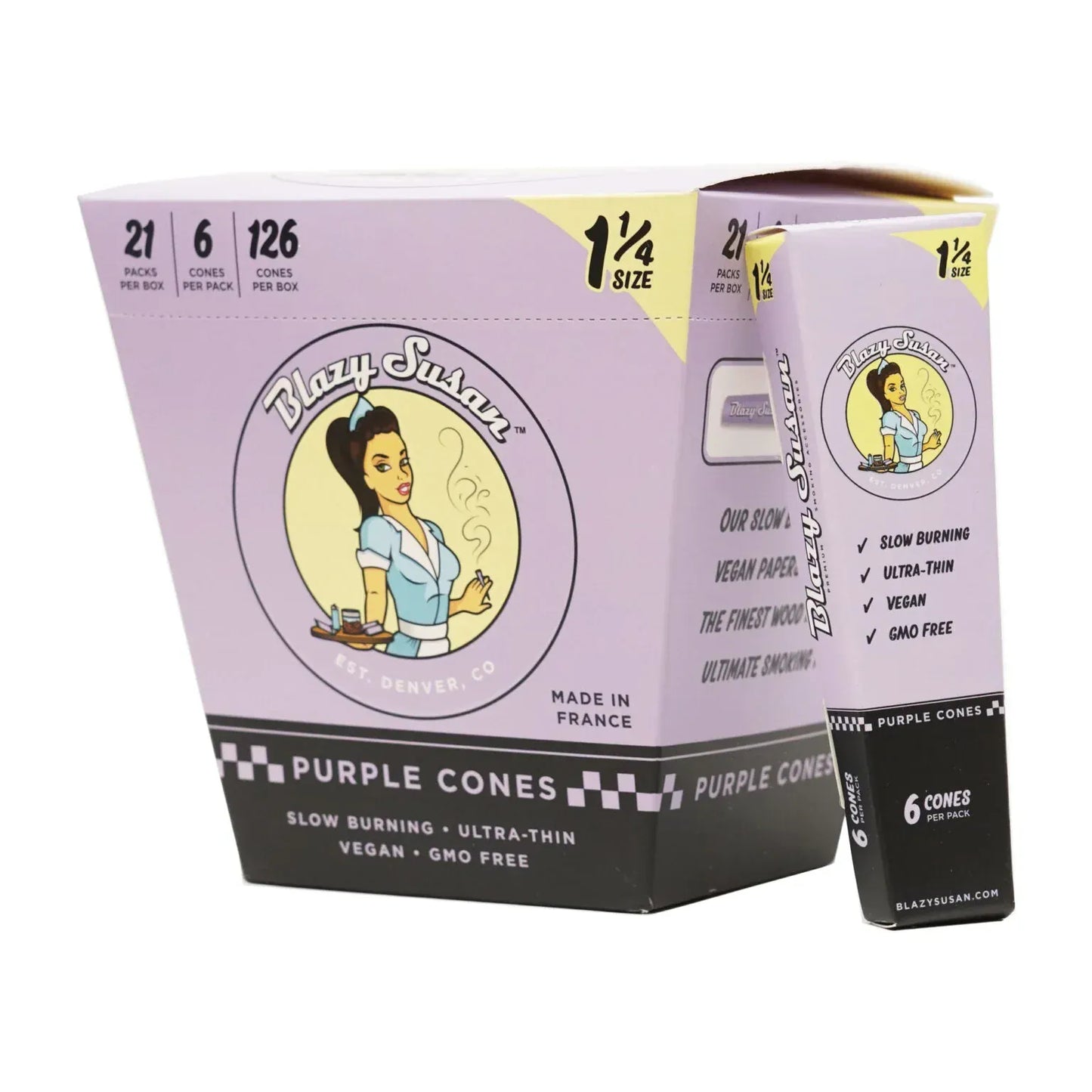 Blazy Susan 1 1/4" Purple Pre Rolled Cones - Display Box