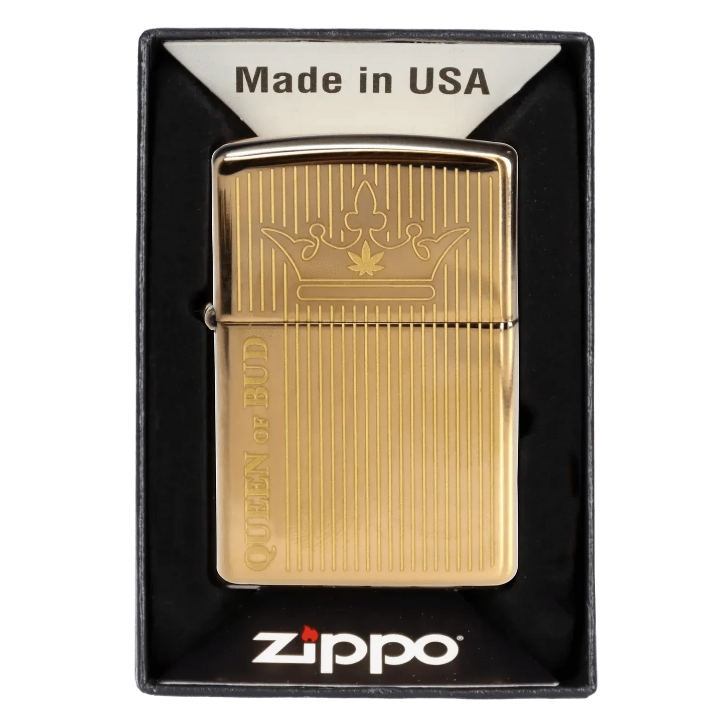 Queen of Bud Golden Vertical Flame Zippo