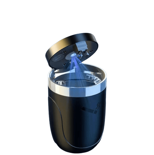 Light Metal Car Cupholder Ashtray with Push Open Lid and Automatic LED Light