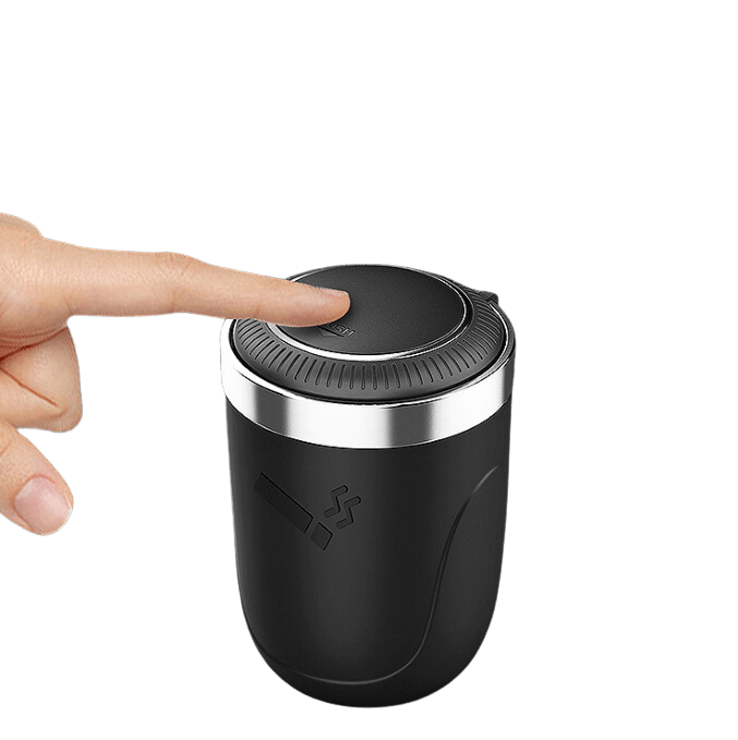 Light Metal Car Cupholder Ashtray with Push Open Lid and Automatic LED Light