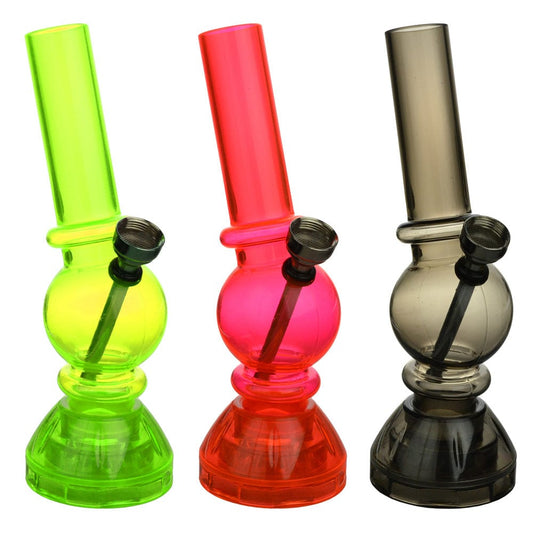 Angled Mini Acrylic Bong w/ Built in Grinder Base - 6.5"