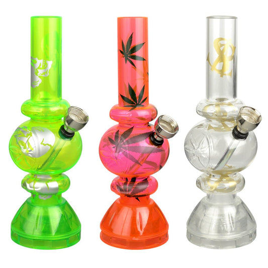 Mini Acrylic Bubble Bong w/ Built in Grinder Base - 6.75" / Assorted Designs