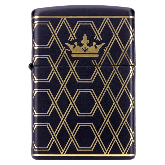 Queen of Bud Black Obsidian Geometric Zippo