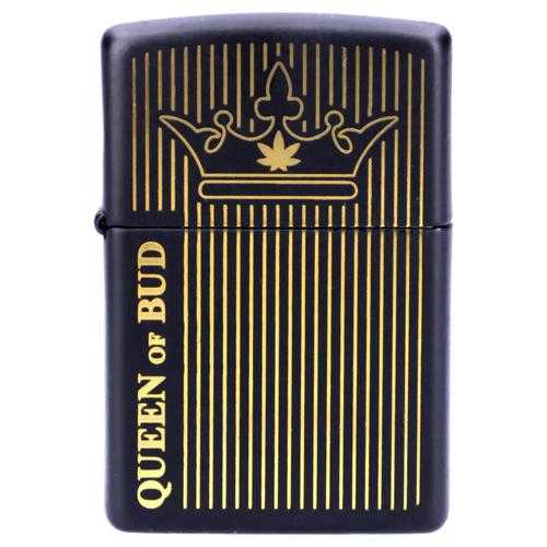 Queen of Bud Black Obsidian Vertical Flame Zippo