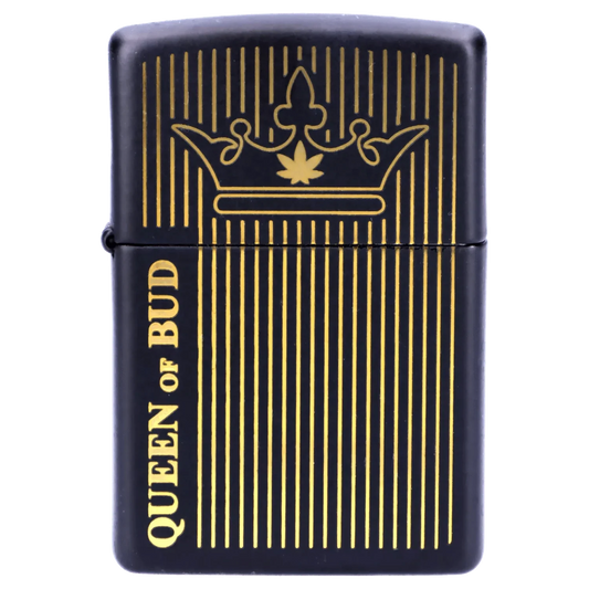Queen of Bud Black Obsidian Vertical Flame Zippo